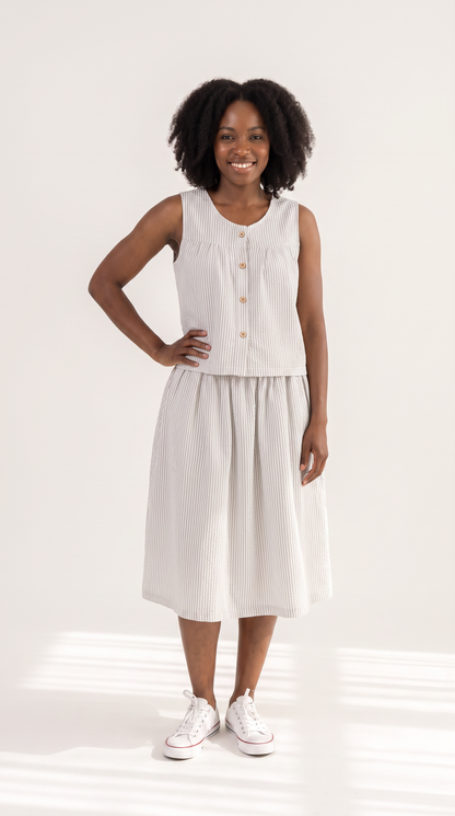 Mom and Daughter Stripe Pattern Sleeveless Dress Set