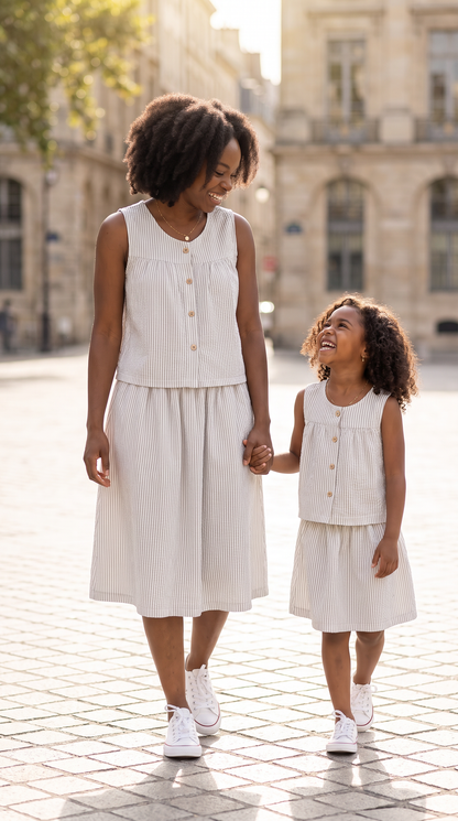 Mom and Daughter Stripe Pattern Sleeveless Dress Set