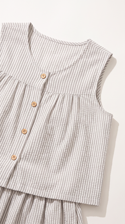 Mom and Daughter Stripe Pattern Sleeveless Dress Set