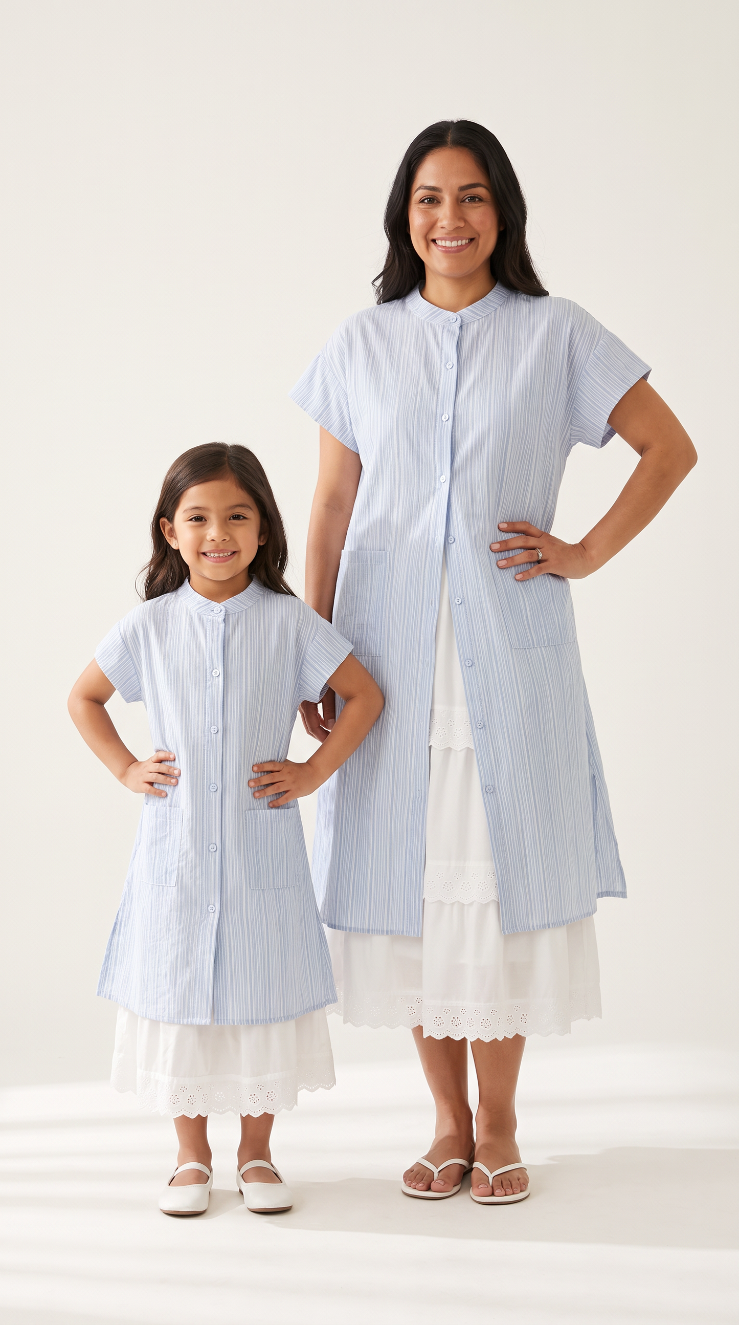 Mom and Daughter Blue Stripe Summer Dress Set