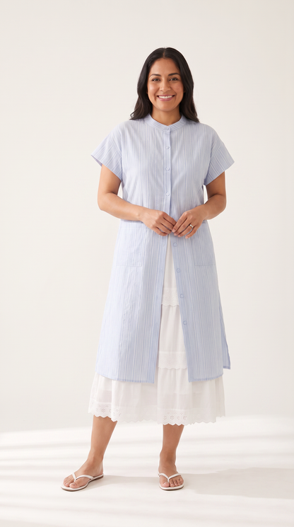 Mom and Daughter Blue Stripe Summer Dress Set