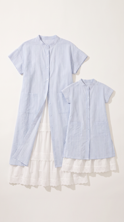 Mom and Daughter Blue Stripe Summer Dress Set