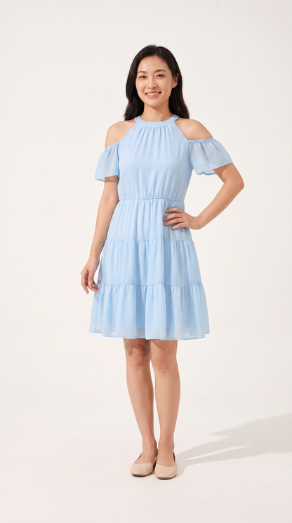 Mom and Daughter Blue Off-Shoulder Summer Dress Set
