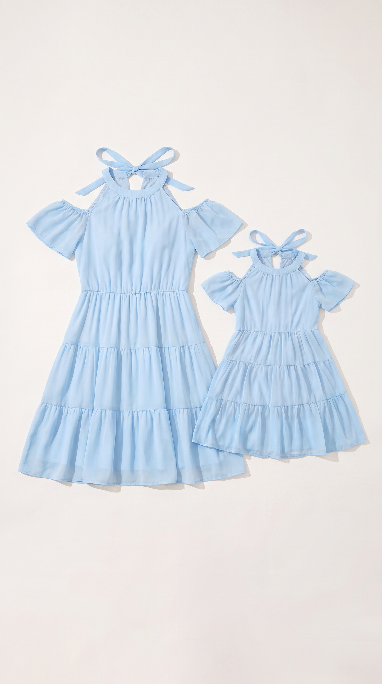 Mom and Daughter Blue Off-Shoulder Summer Dress Set