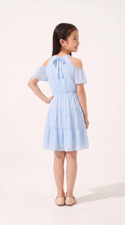 Mom and Daughter Blue Tiered Off-Shoulder Dress Set
