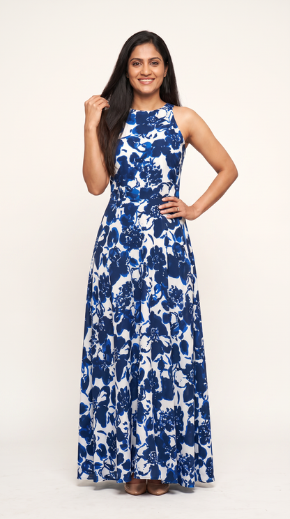 Mom and Daughter Blue Floral Maxi Summer Dress Set