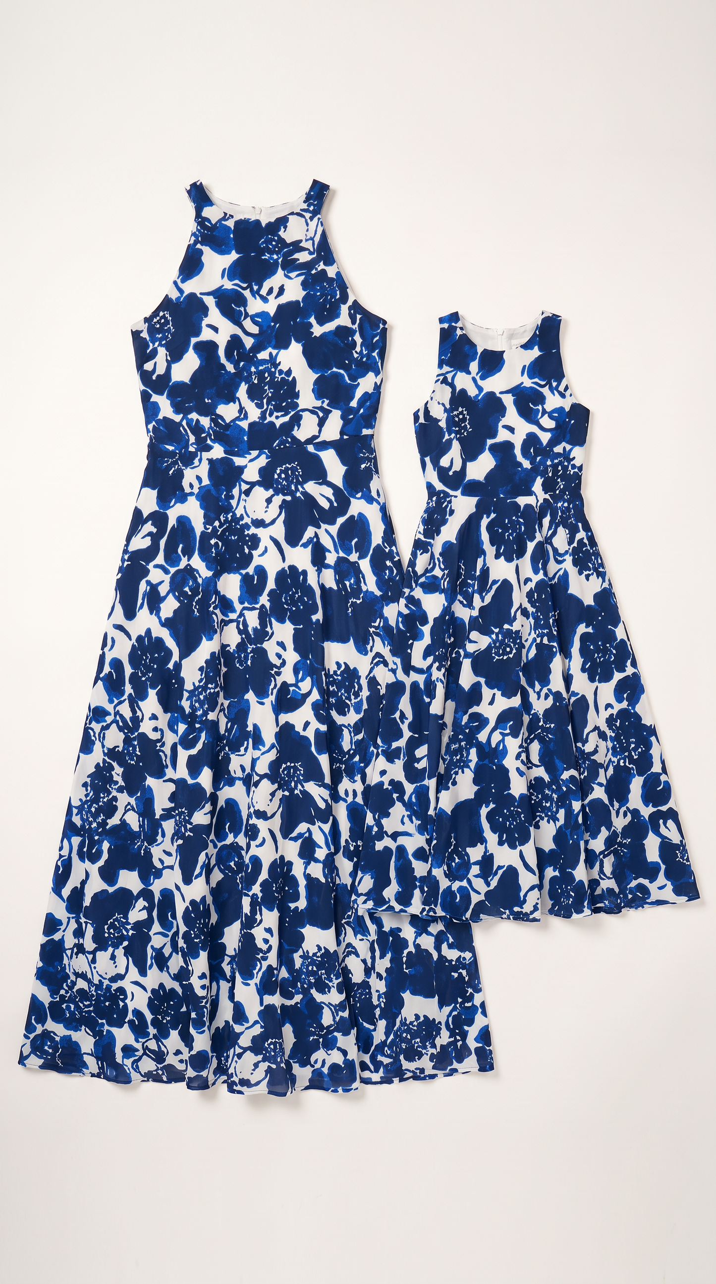Mom and Daughter Blue Floral Maxi Summer Dress Set