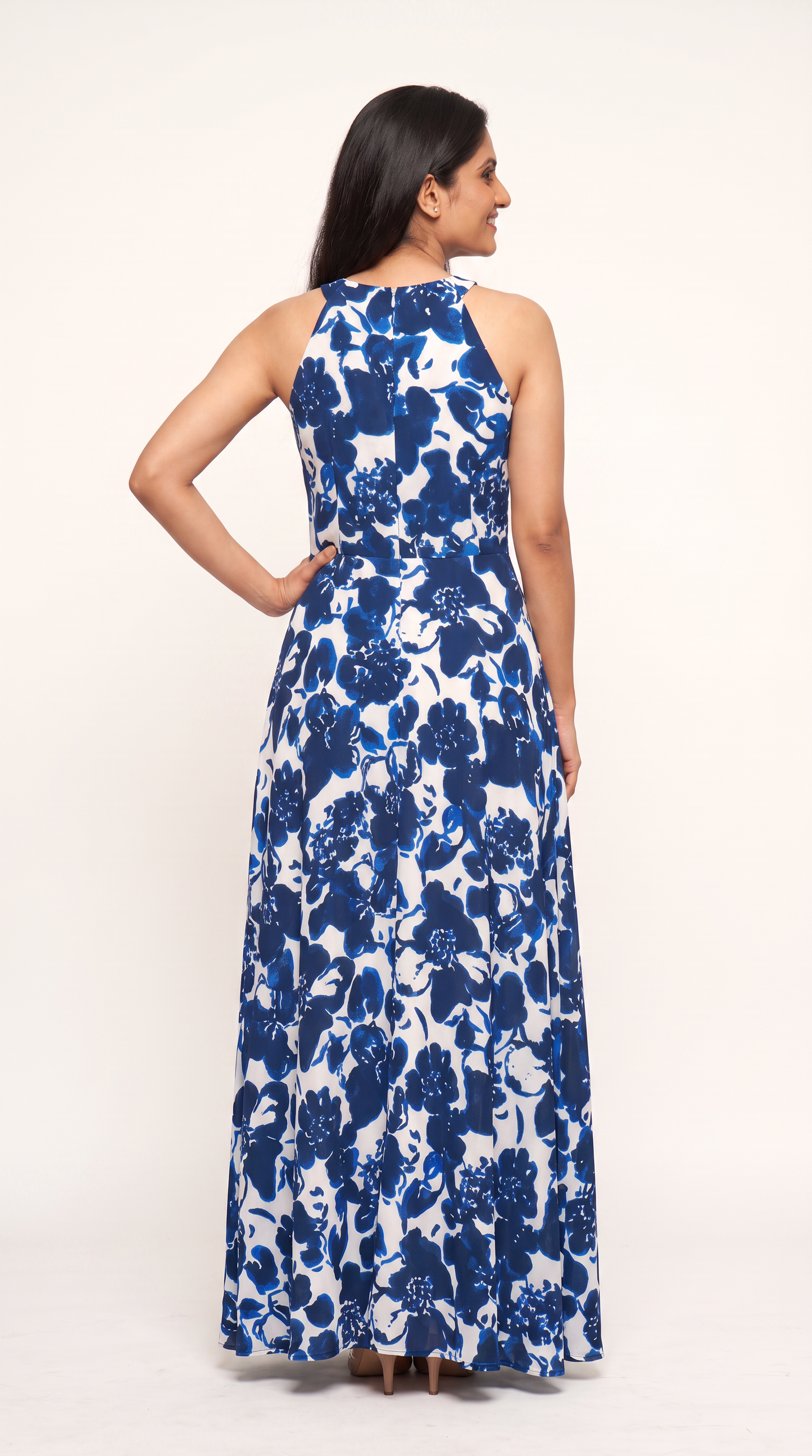 Mom and Daughter Blue Floral Maxi Summer Dress Set