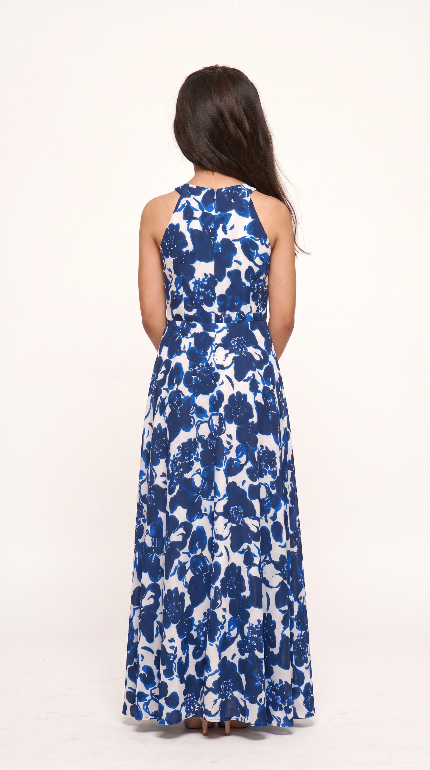 Mom and Daughter Blue Floral Maxi Summer Dress Set