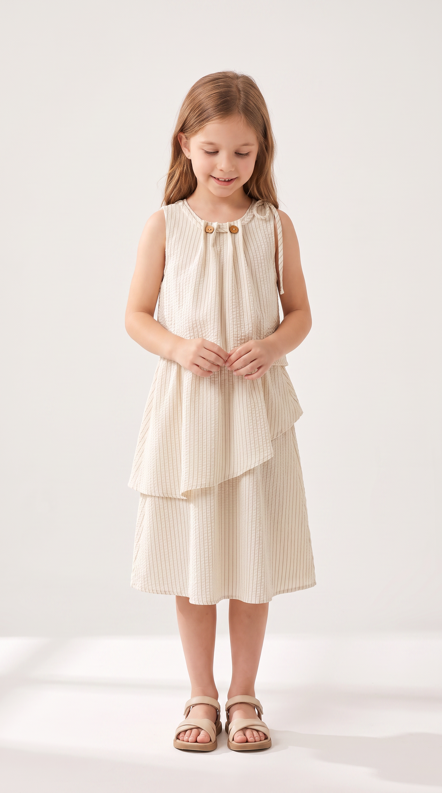 Mom and Daughter Cream Tiered Sleeveless Summer Dress Set