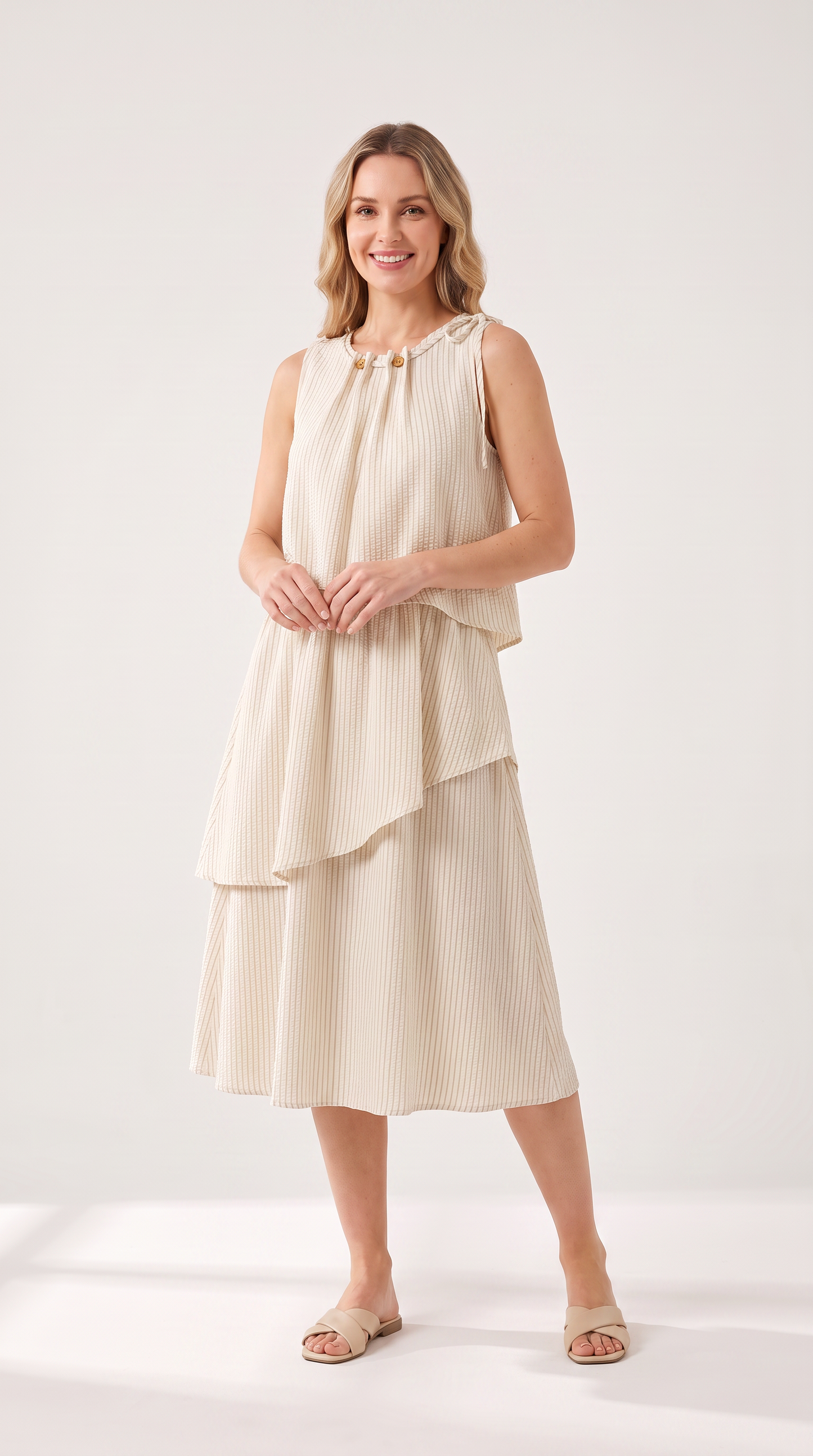 Mom and Daughter Cream Tiered Sleeveless Summer Dress Set