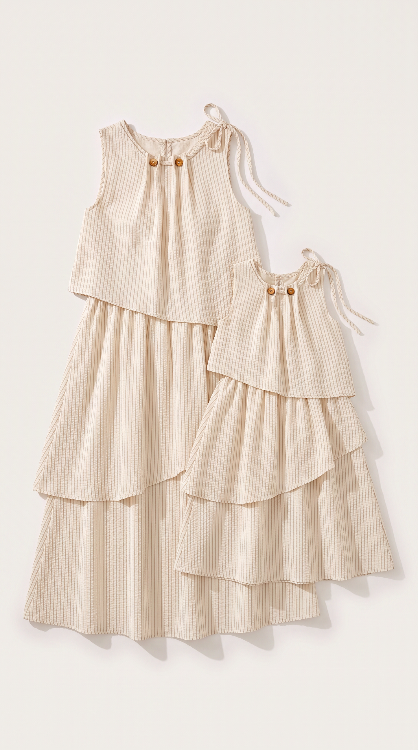 Mom and Daughter Cream Tiered Sleeveless Summer Dress Set