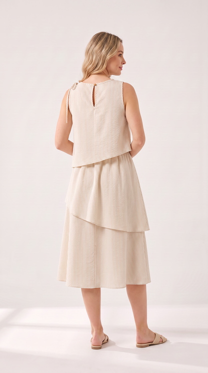 Mom and Daughter Cream Tiered Sleeveless Summer Dress Set