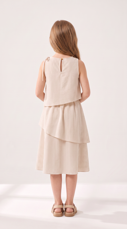 Mom and Daughter Cream Tiered Sleeveless Summer Dress Set