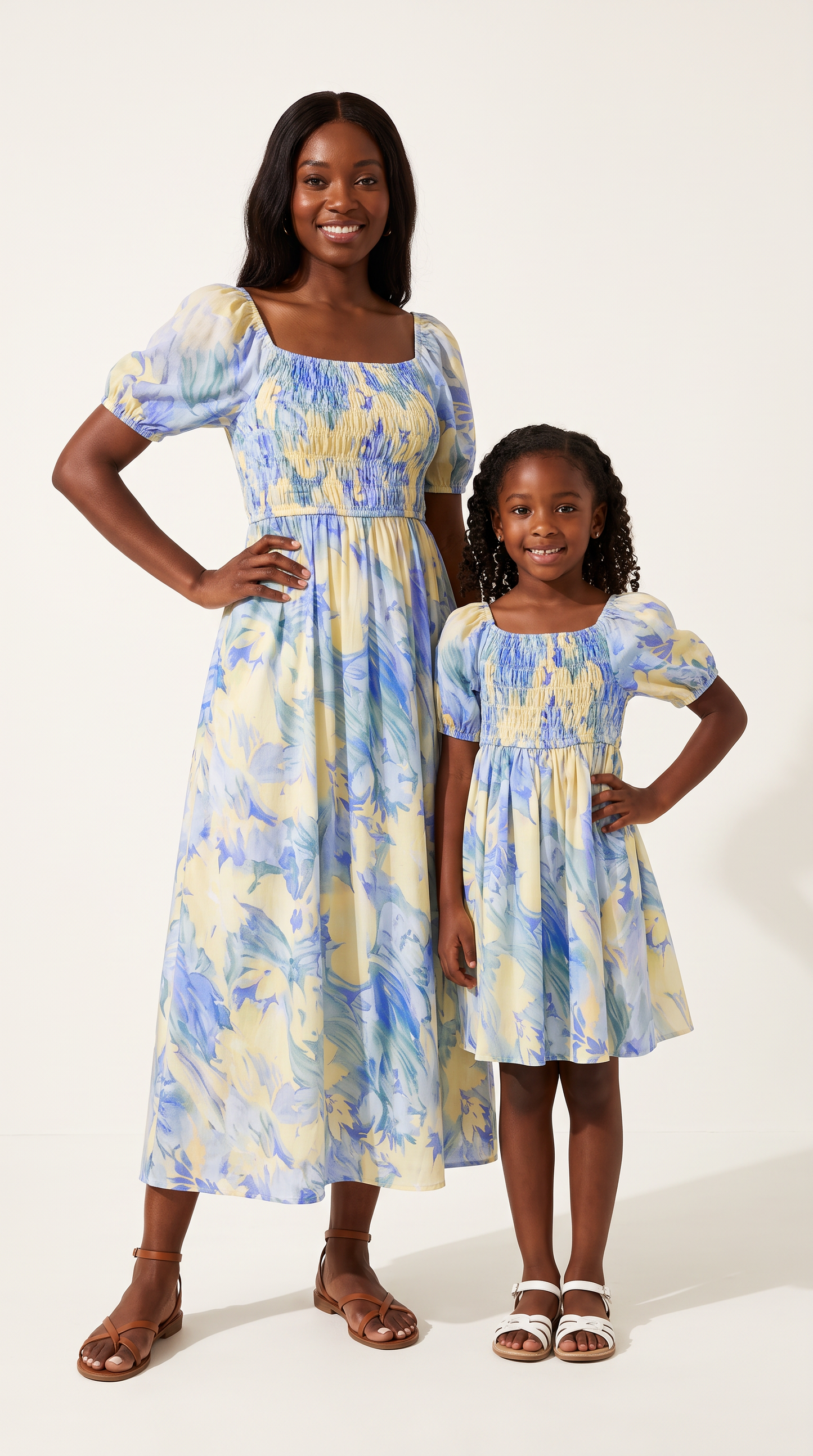 Mom and Daughter Blue Floral Summer Dress Set