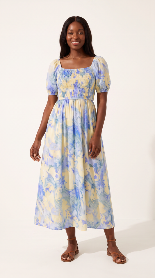 Mommy And Me Blue Floral Matching Summer Dress Set