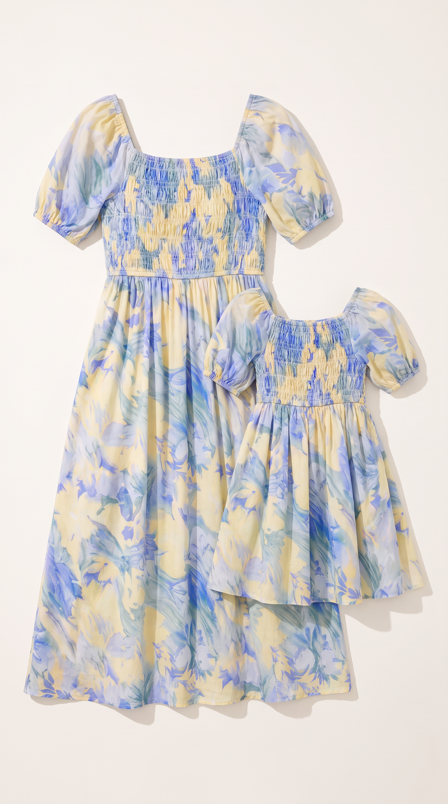 Mom and Daughter Blue Floral Summer Dress Set
