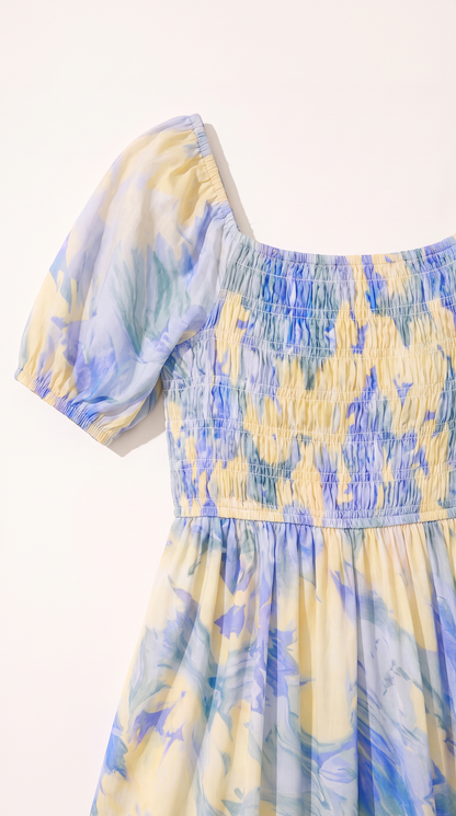 Mom and Daughter Blue Floral Summer Dress Set