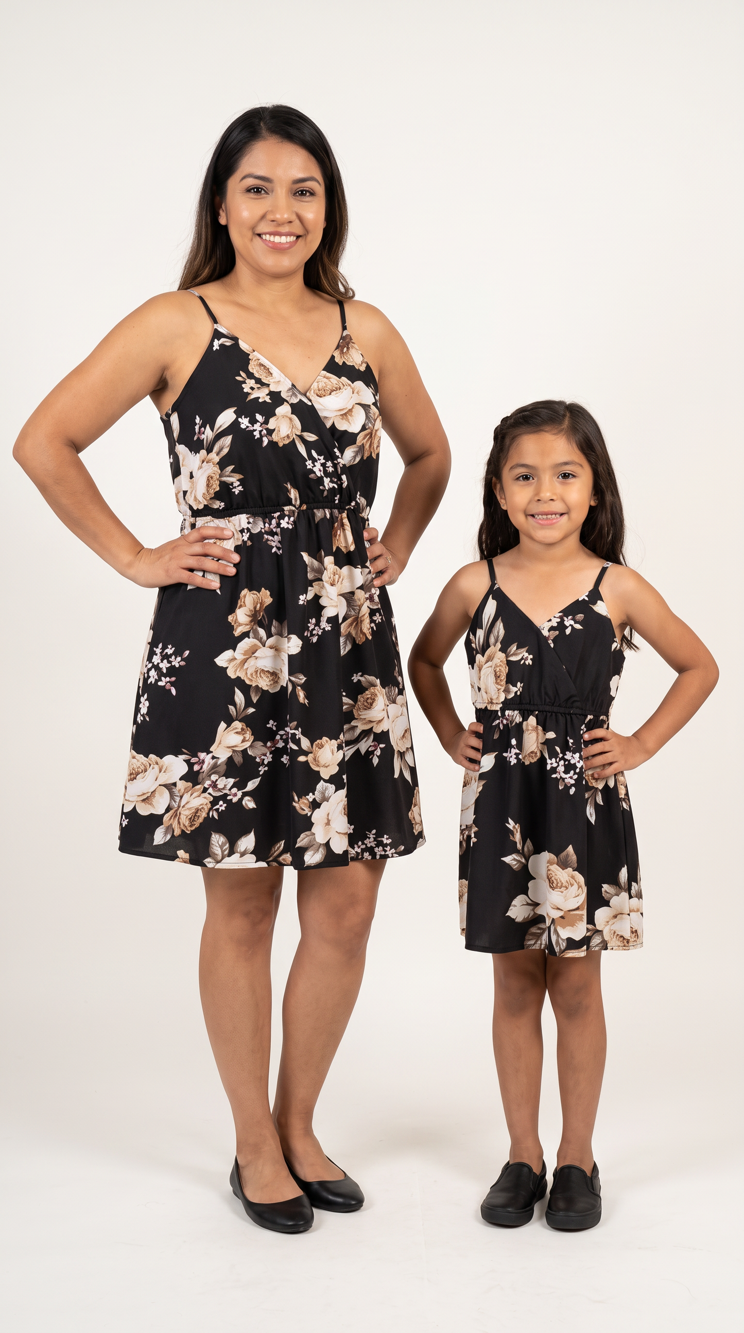 Mom and Daughter Black Floral Sleeveless Dress Set
