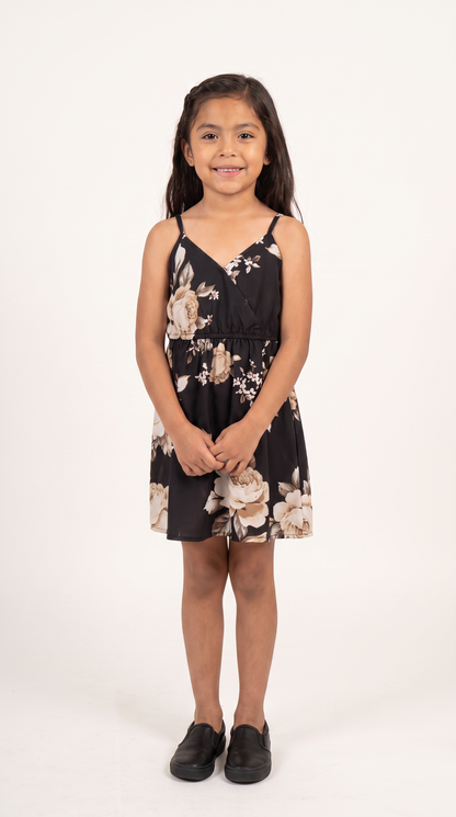 Mom and Daughter Black Floral Sleeveless Dress Set