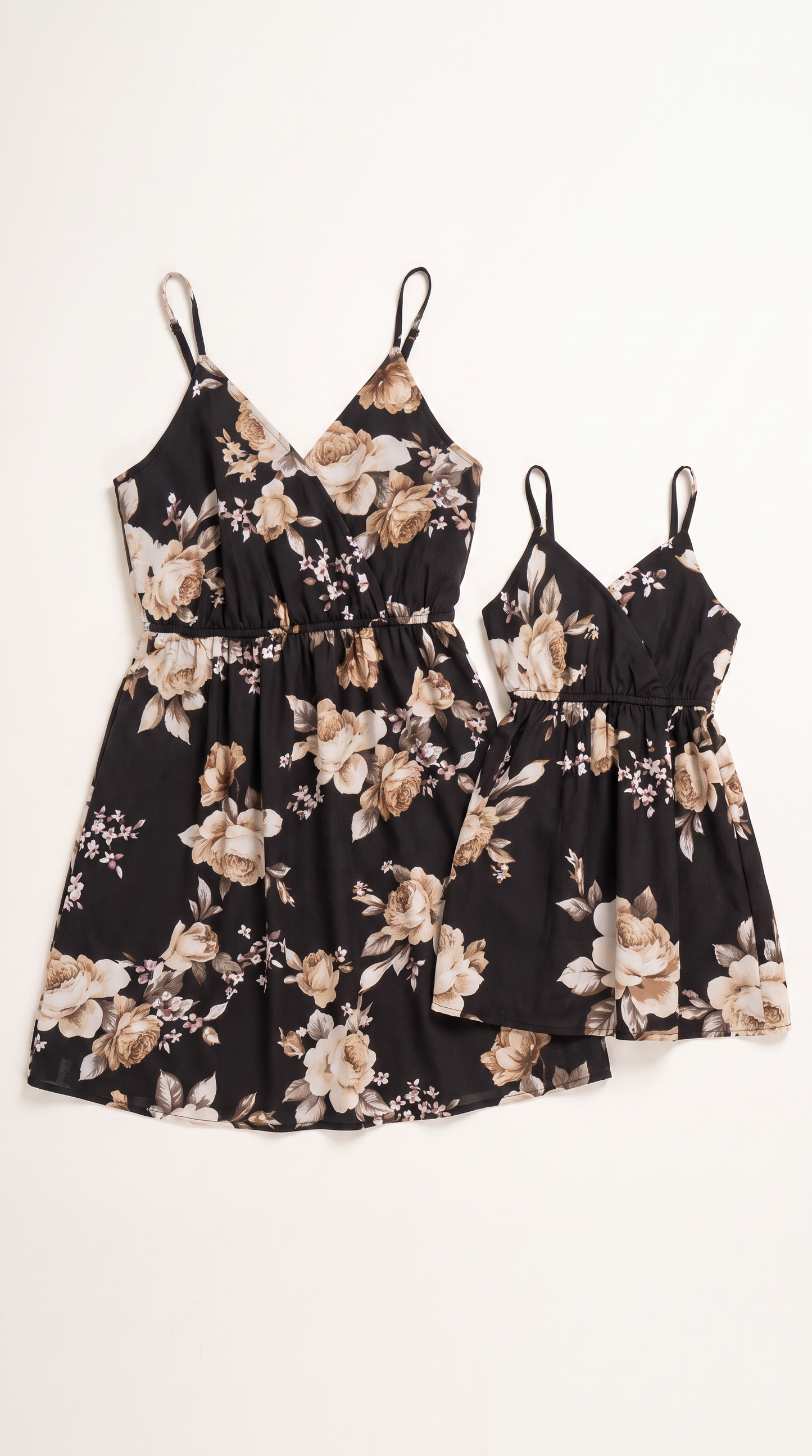 Mom and Daughter Black Floral Sleeveless Dress Set