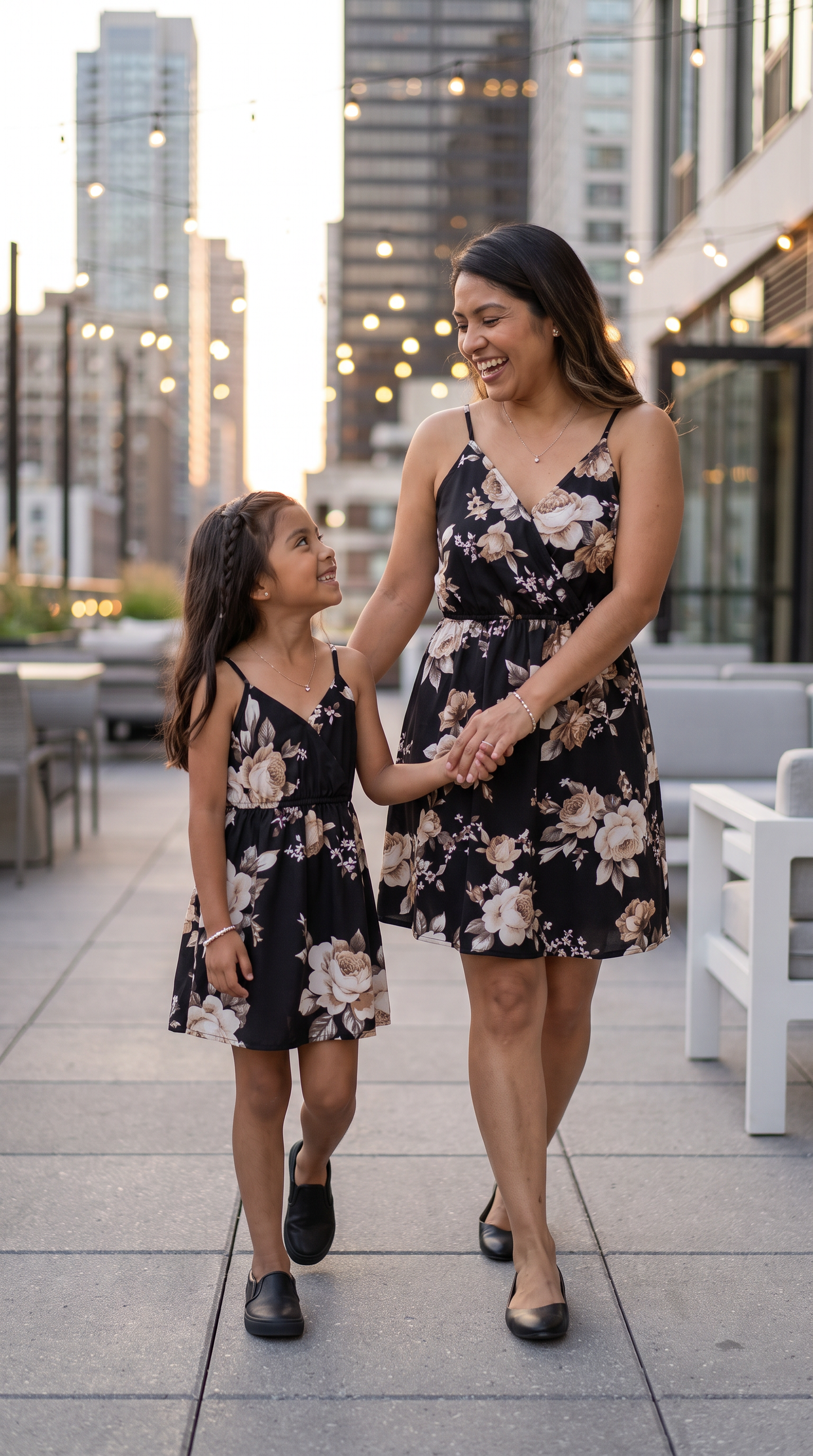 Mom and Daughter Black Floral Sleeveless Dress Set