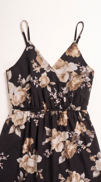 Mom and Daughter Black Floral Sleeveless Dress Set