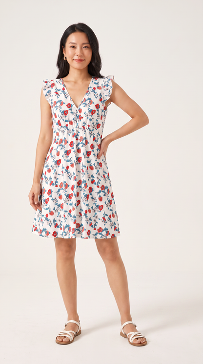 Mom and Daughter Floral Ruffle V-neck Summer Dress Set
