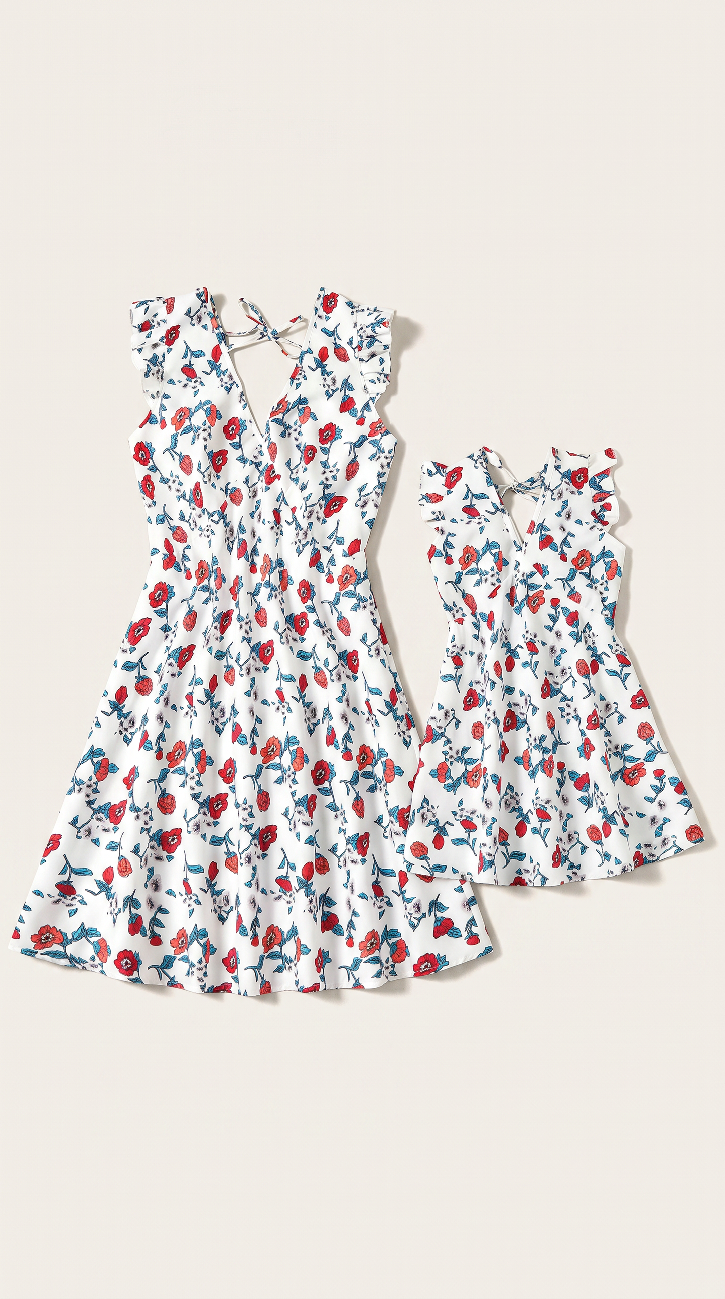 Mom and Daughter Floral Ruffle V-neck Summer Dress Set