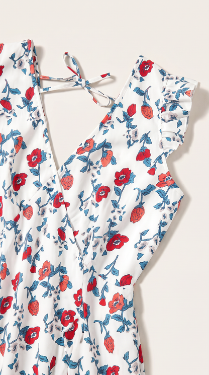 Mom and Daughter Floral Ruffle V-neck Summer Dress Set
