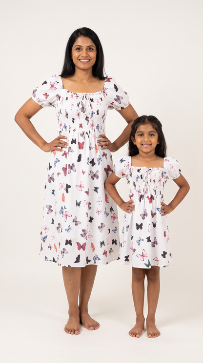 Mom and Daughter Butterfly Print Summer Dress Set