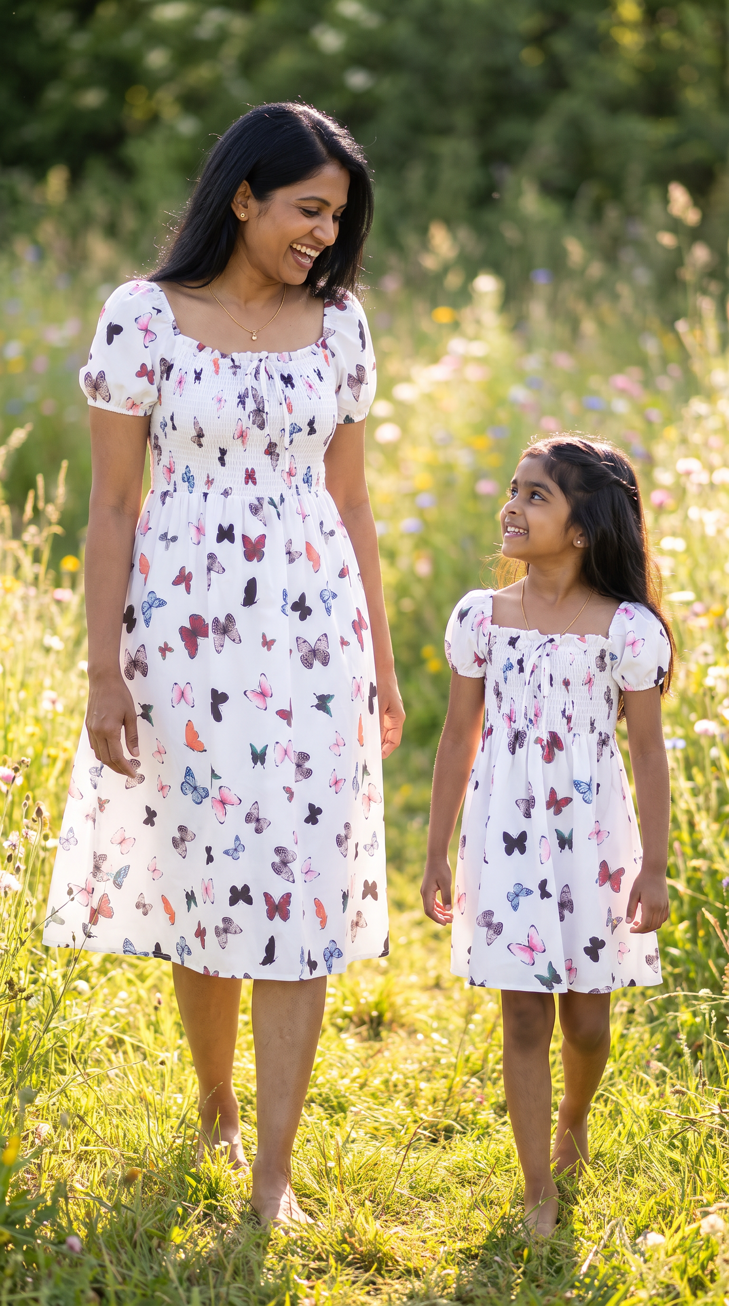 Mom and Daughter Butterfly Print Summer Dress Set