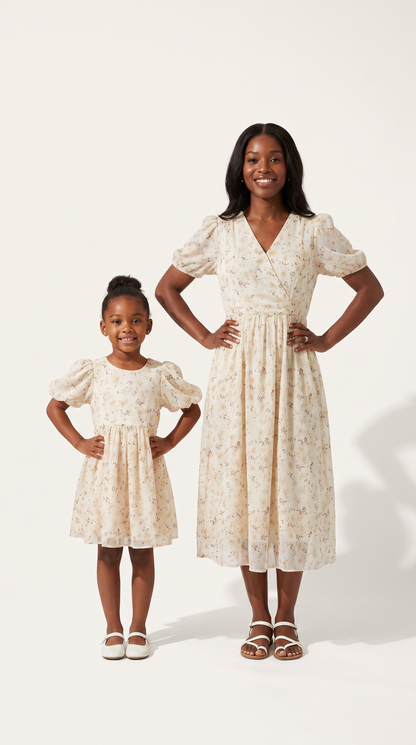 Mom and Daughter Floral Puff Sleeve Dress Set