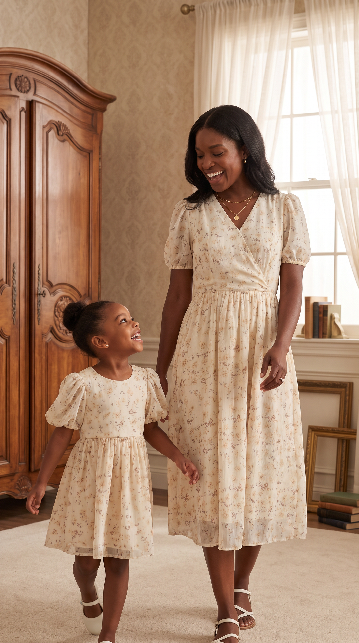 Mom and Daughter Floral Puff Sleeve Dress Set