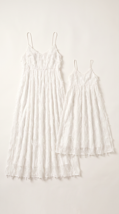 Mom and Daughter White Lace Maxi Summer Dress Set