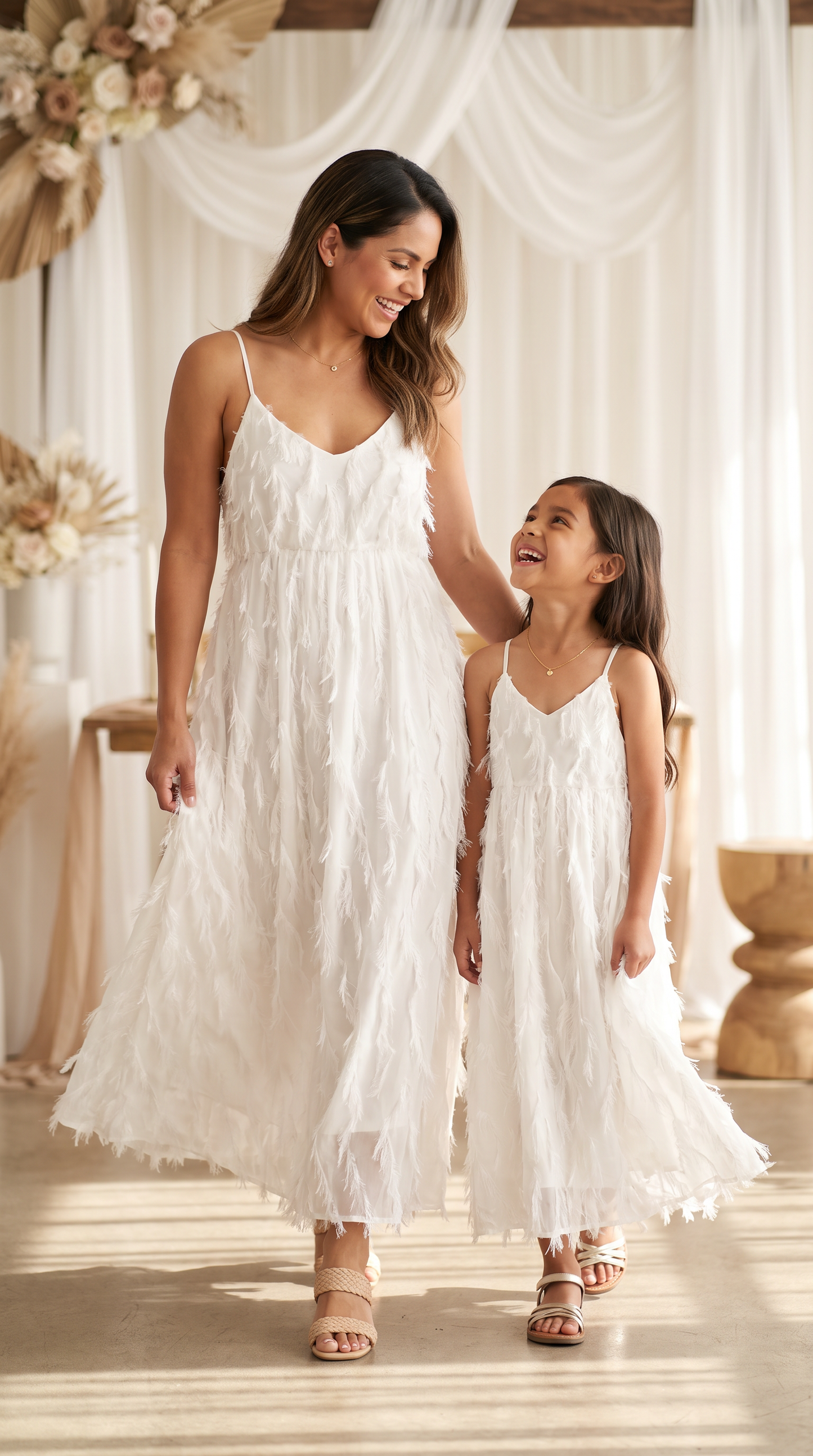 Mom and Daughter White Lace Maxi Summer Dress Set