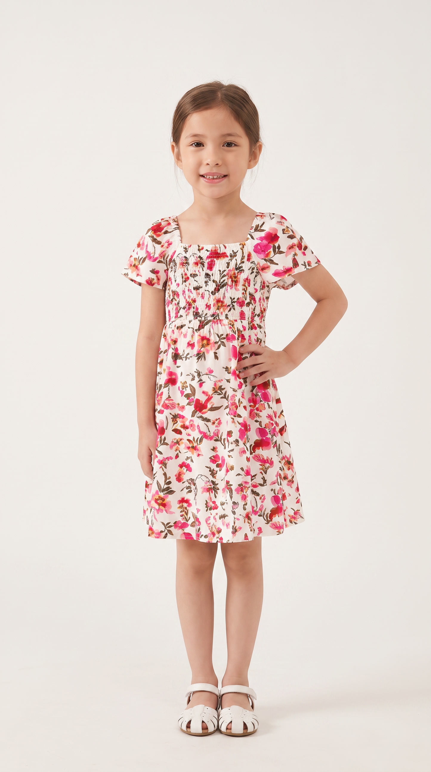 Mom and Daughter Pink Floral Smocked Matching Summer Dress