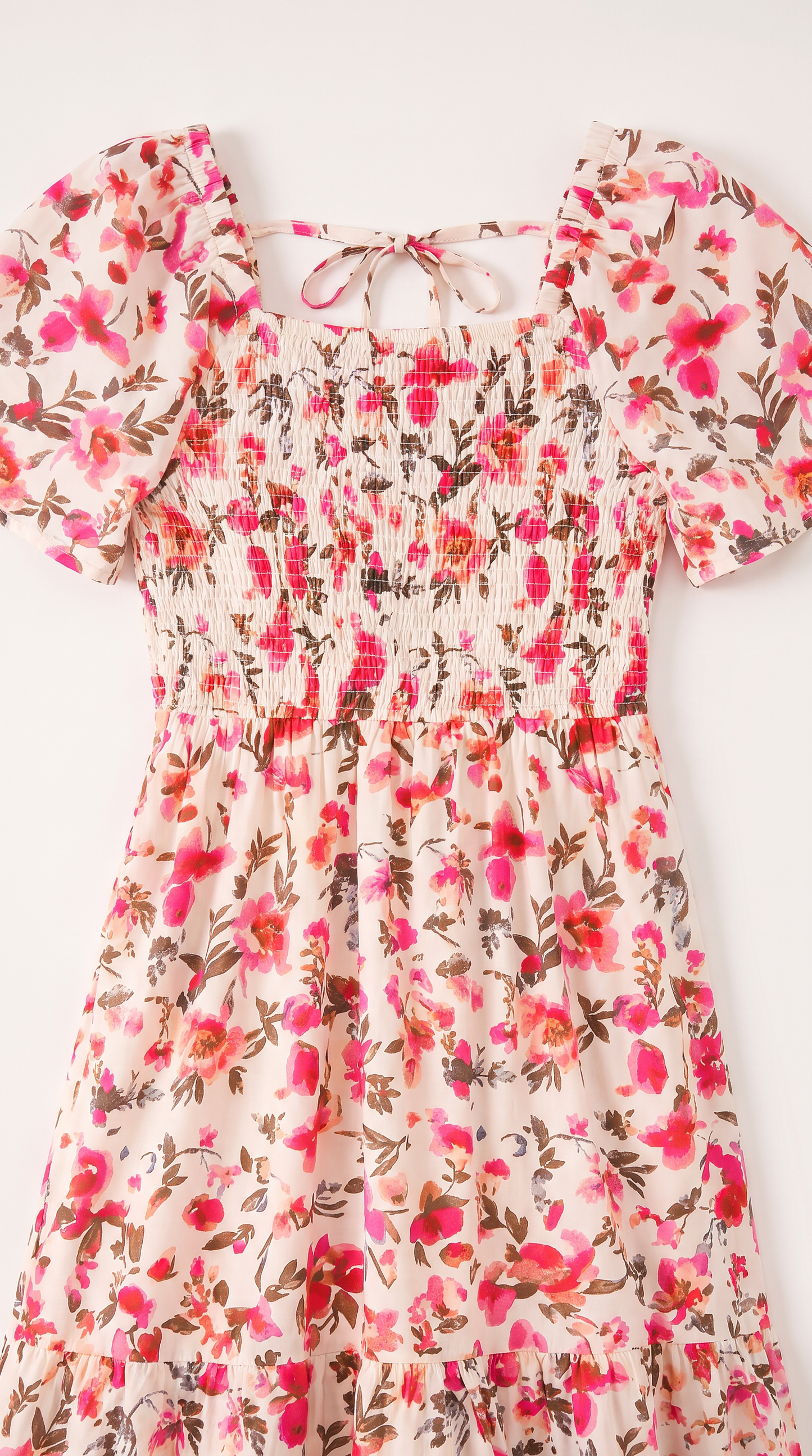 Mom and Daughter Pink Floral Smocked Matching Summer Dress
