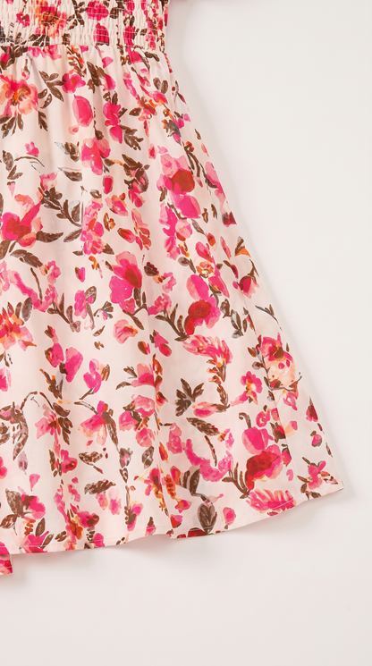Mom and Daughter Pink Floral Smocked Matching Summer Dress